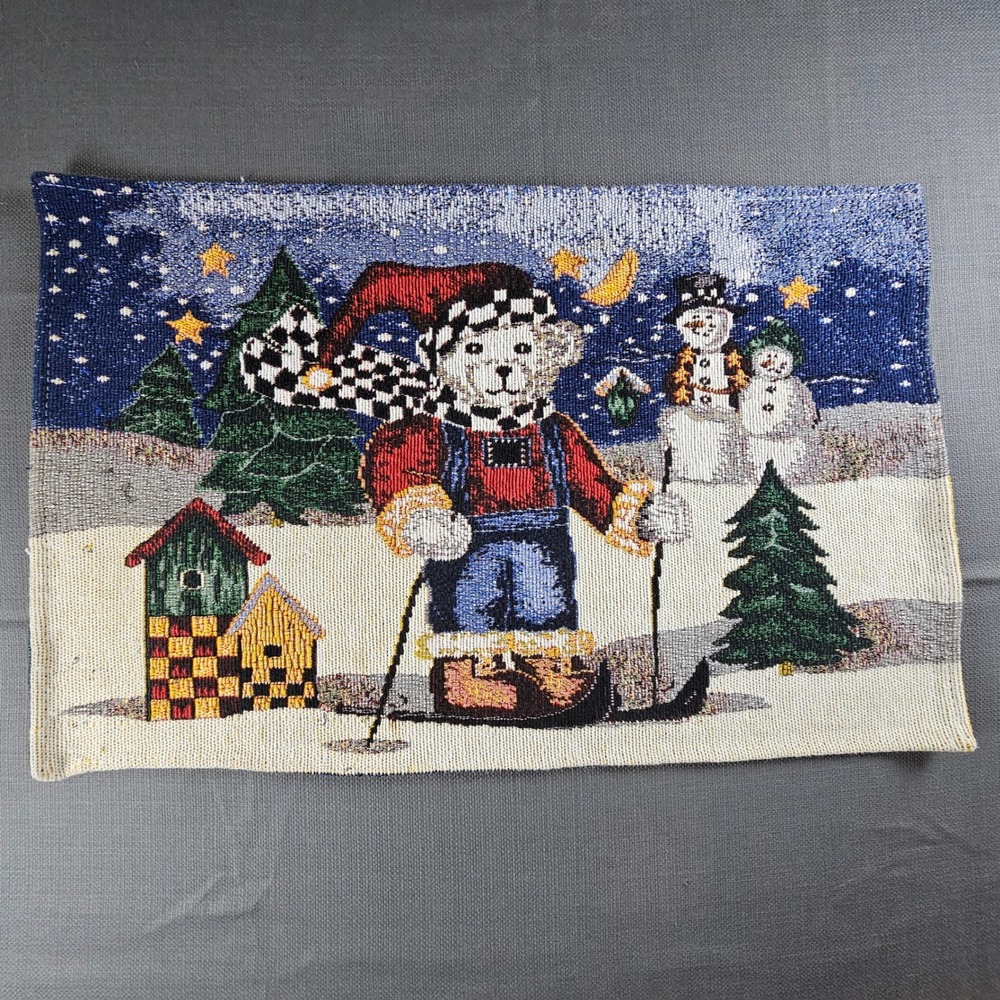 Holiday Bear Tapestry‎ Wall Hanging Christmas Winter Decor Snowman Cabin